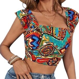 SHEIN Vivid Eden Summer Floral Hollow Out Crop Top Size 12 NWOT